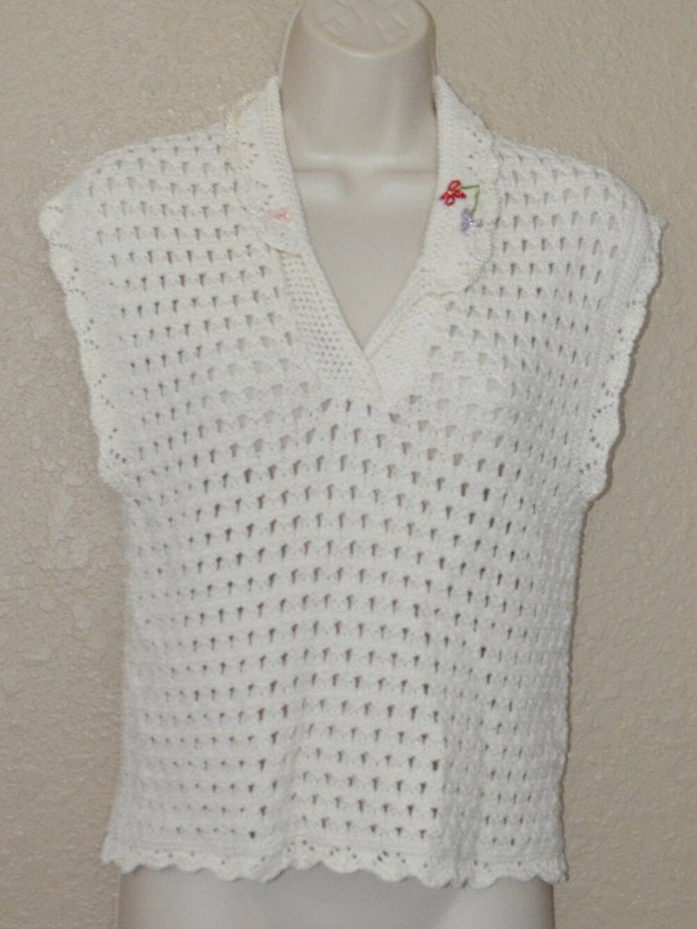 NWT $498 Forte Forte Ivory Crystal Crochet Embroidered Cap Sleeve Sweater Top